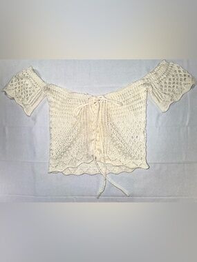 Cream Crochet Lace-Up Crop Top